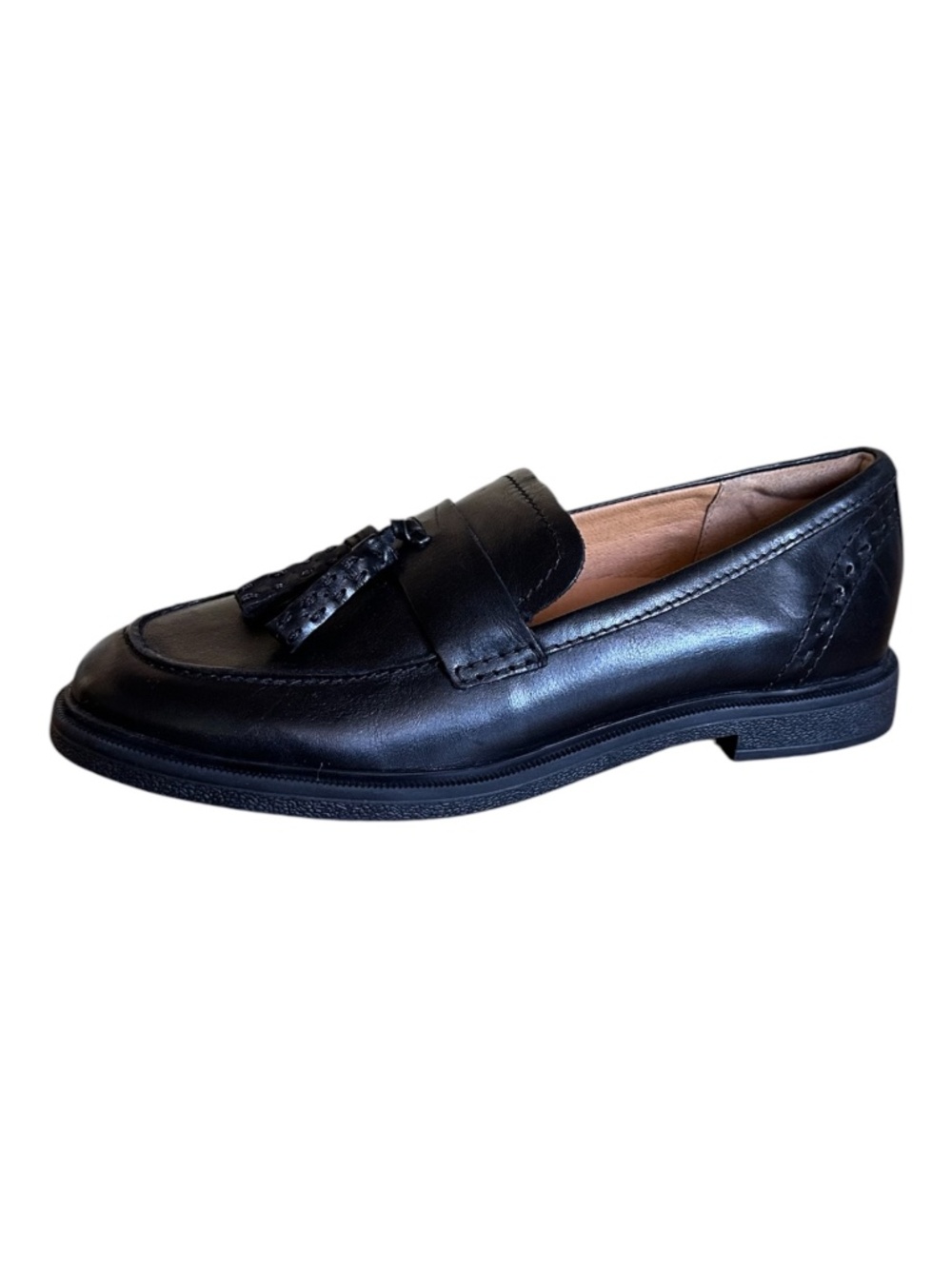 Earth Deeana Black Leather Tassel Loafers Size 9